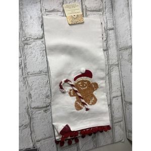 CYNTHIA ROWLEY KITCHEN TOWELS (2) GINGERBREAD MAN CANDY CANE COTTON 20 X 28 WT